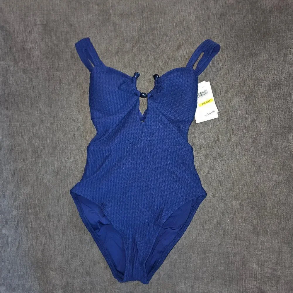 Becca by Rebecca Virtue Women's Line in Sand Bandeau One Piece Swimsuit Size L